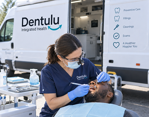Dentist providing mobile dental care to a patient