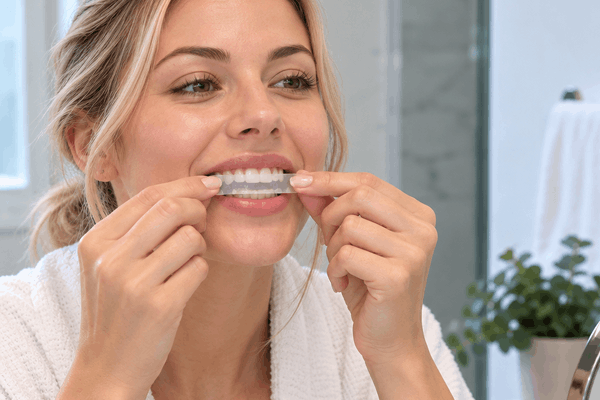 Patient applying CrystLCare Regeneration+ strip at home as directed