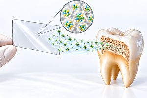 Calcium phosphate and fluoride released from the dissolving strip onto the tooth