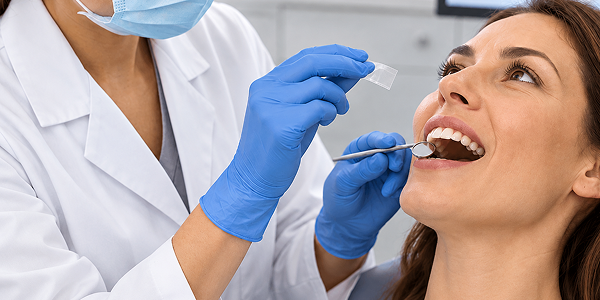 Dental professional evaluating a patient for CrystLCare treatment