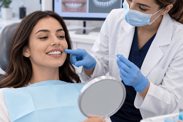 Dental professional conducting follow-up and reassessment during CrystLCare treatment