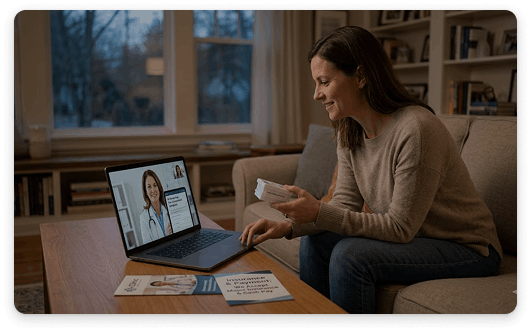 Woman attending a virtual dental consultation from home