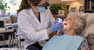 Dentist providing an in-home dental visit