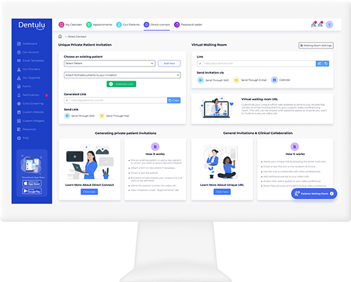 Generate a Link dashboard for dental patient Invitations